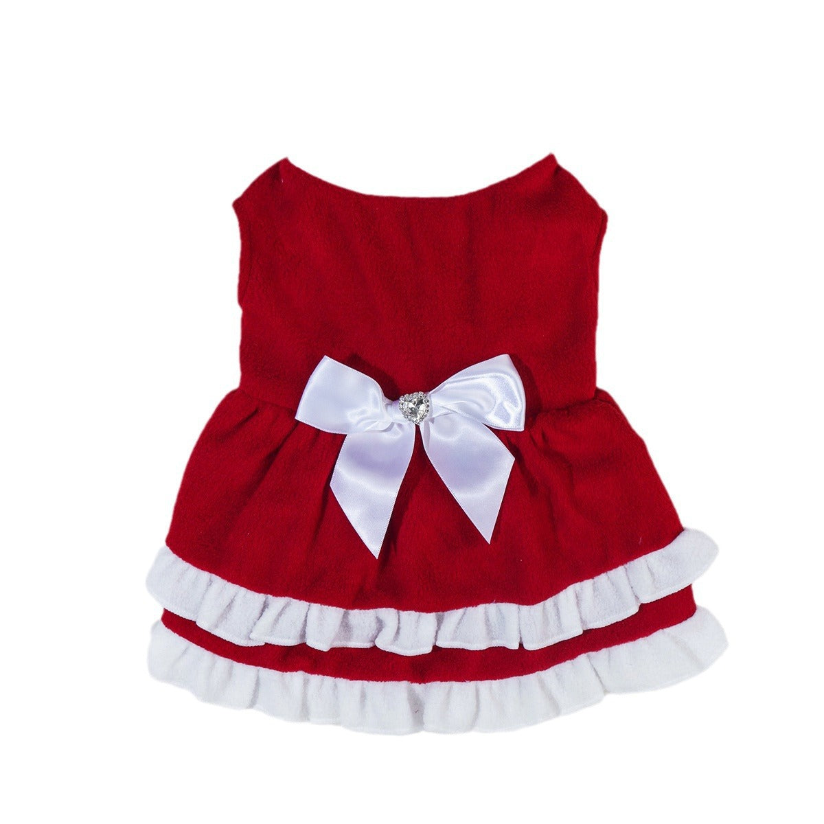Red pet dress with a white bow on a white background