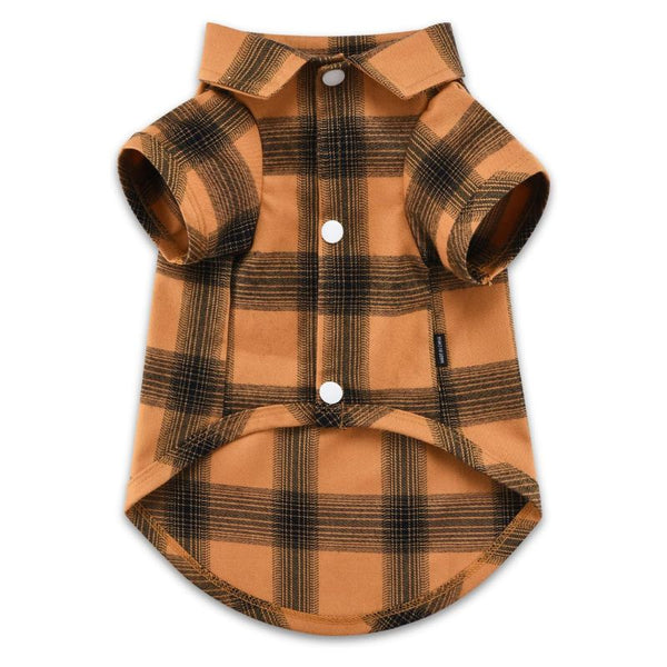 Plaid Collared Button-Up Pet Shirt-Yellow