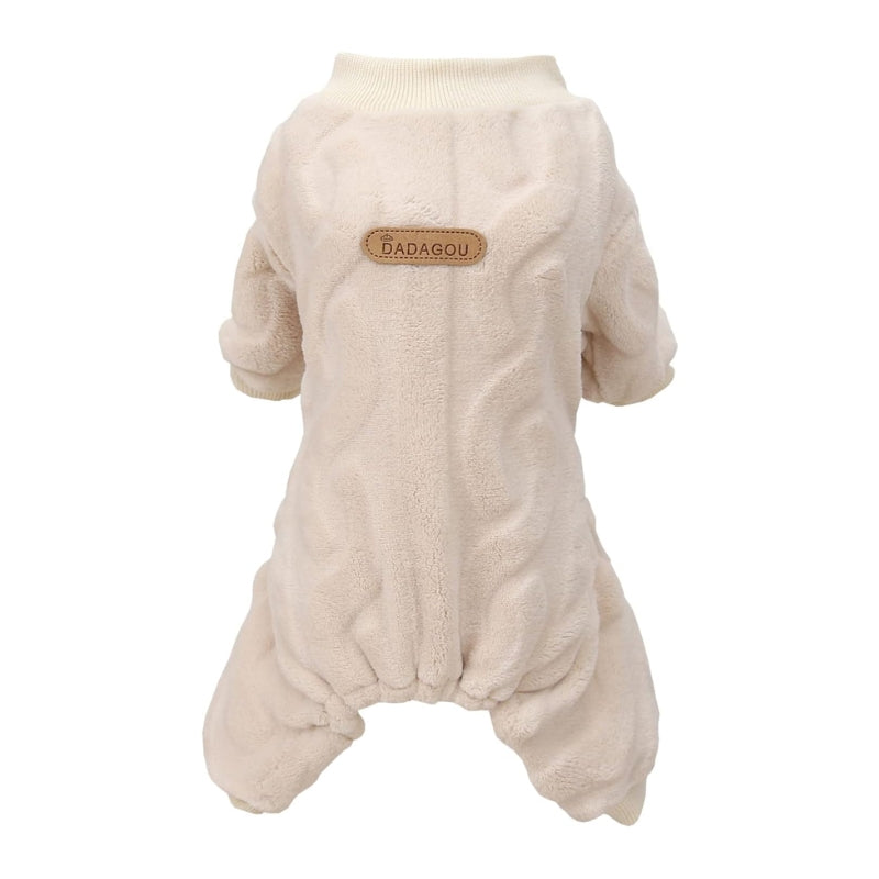Izefia Warm Fleece 4-Leg Dog Jumpsuit Pajamas - Beige